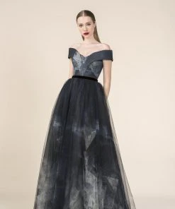 Saiid Kobeisy - RE3569 Off-Shoulder Pleated A-Line Gown