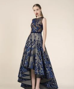 Saiid Kobeisy - RE3572 Floral Embroidered A-Line High Low Gown Formal Gowns
