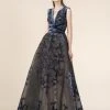 Formal Gowns Saiid Kobeisy - RE3573 Embroidered Illusion Plunging A-Line Gown