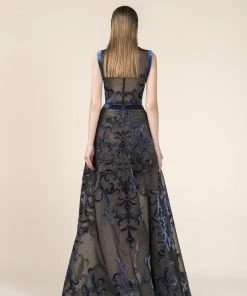 Formal Gowns Saiid Kobeisy - RE3573 Embroidered Illusion Plunging A-Line Gown