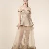 Formal Gowns Saiid Kobeisy - RE3576 Brocade Off-Shoulder Layered A-line Dress