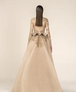 Saiid Kobeisy - RE3578 Embroidered Long Sleeve Tulle Brocade Ballgown Formal Gowns