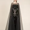Saiid Kobeisy - RE3579 Bateau Velvet Tulle Cape With Sweep Train