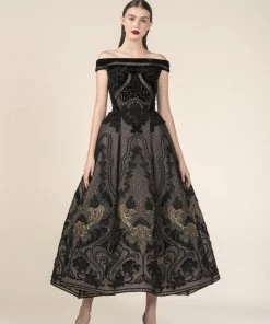 Formal Gowns Saiid Kobeisy - RE3584 Embroidered Tulle Brode Bateau A-line Dress