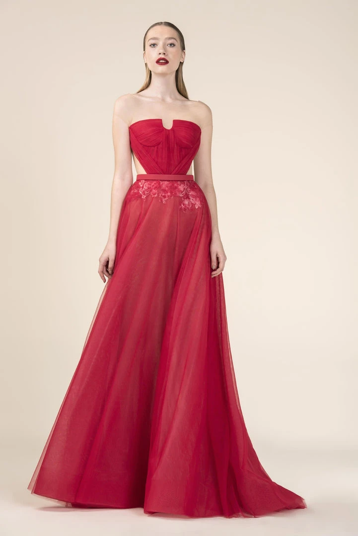Formal Gowns Saiid Kobeisy - RE3596 Strapless Illusion Tulle Brode A-Line Gown 3 Formal Gowns Saiid Kobeisy - RE3596 Strapless Illusion Tulle Brode A-Line Gown