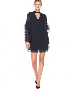 Sam Edelman - 10F091 Cutout Front Draped Sleeves Chiffon Short Dress