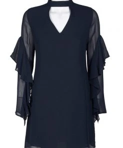 Sam Edelman - 10F091 Cutout Front Draped Sleeves Chiffon Short Dress