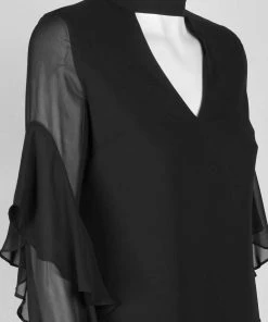 Sam Edelman - 10F091 Cutout Front Draped Sleeves Chiffon Short Dress