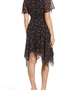 Sam Edelman - 61F010 Feather Print Handkerchief Hem Dress