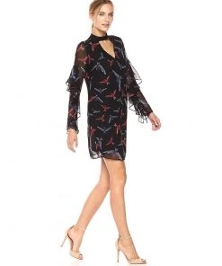 Sam Edelman - 64H091 Bird Print Choker Cutout Chiffon Dress