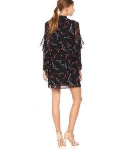 Sam Edelman - 64H091 Bird Print Choker Cutout Chiffon Dress