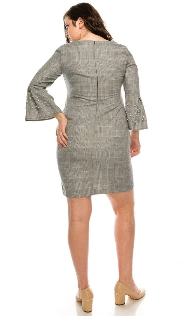 Sandra Darren - 71934 Pearl-Studded Bell Sleeves Plaid Dress 4 Sandra Darren - 71934 Pearl-Studded Bell Sleeves Plaid Dress