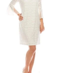 Prom Dresses Sandra Darren - 73759 Flounce Sleeve Floral Lace Sheath Dress