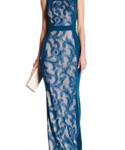 Formal Gowns Sangria - DWHGC93 Sleeveless Lace Panel Gown
