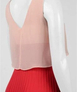 Sangria - DWKO624 Sleeveless Popover Accordion Dress 10 Sangria - DWKO624 Sleeveless Popover Accordion Dress