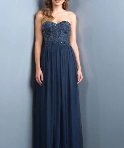 Formal Gowns Scala - 48801 Strapless Beaded Bodice Chiffon A-Line Gown