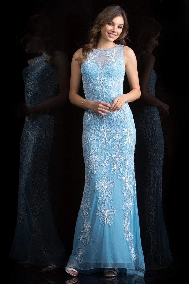 Formal Gowns Scala - 48803 Embellished Illusion Bateau Sheath Dress 5 Formal Gowns Scala - 48803 Embellished Illusion Bateau Sheath Dress