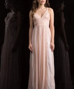 Scala - 48812 Bedazzled V-neck Empire A-line Dress Formal Gowns