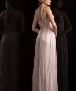 Scala - 48812 Bedazzled V-neck Empire A-line Dress Formal Gowns