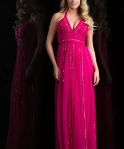 Scala - 48812 Bedazzled V-neck Empire A-line Dress Formal Gowns