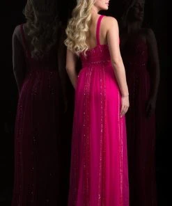 Scala - 48812 Bedazzled V-neck Empire A-line Dress Formal Gowns