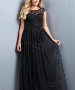 Scala - 48821 Beaded Illusion Bateau A-line Dress