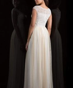 Scala - 48821 Beaded Illusion Bateau A-line Dress