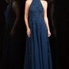 Scala - 48858 Exquisitely Beaded Halter Style A-Line Dress Formal Gowns