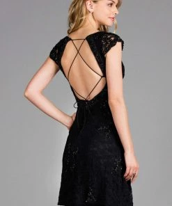 Scala - 48875 Beaded Lace V-neck A-line Dress Cocktail Dresses