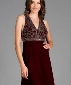 Cocktail Dresses Scala - 48913 Beaded Plunging V-neck Velvet A-line Dress