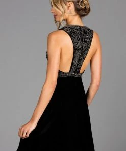 Cocktail Dresses Scala - 48913 Beaded Plunging V-neck Velvet A-line Dress