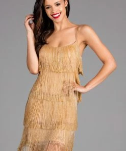 Scala - 48914 Beaded Fringe Scoop Sheath Dress