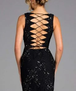 Scala - 48922 Floral Beaded Corset Lace Up Back Lace Cocktail Dress Cocktail Dresses 9 Scala - 48922 Floral Beaded Corset Lace Up Back Lace Cocktail Dress Cocktail Dresses