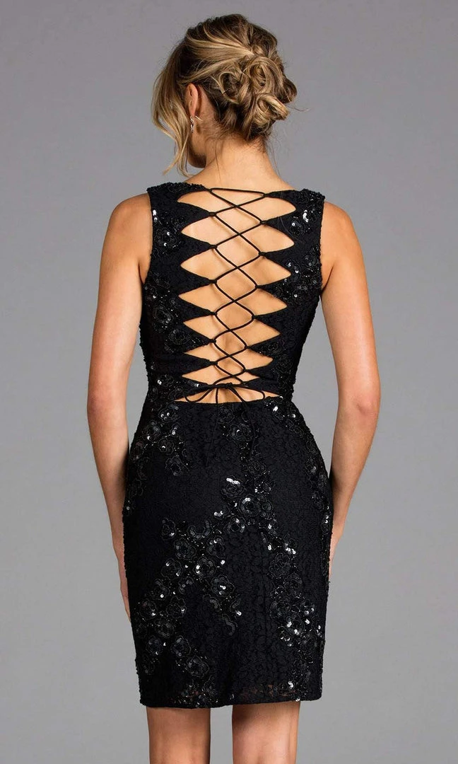 Scala - 48922 Floral Beaded Corset Lace Up Back Lace Cocktail Dress Cocktail Dresses 6 Scala - 48922 Floral Beaded Corset Lace Up Back Lace Cocktail Dress Cocktail Dresses