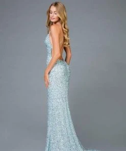 SCALA - Allover Sequin Backless Sheath Evening Gown With Slit 48938 - 1 Pc New Rose In Size 4 Available