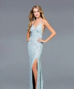 SCALA - Allover Sequin Backless Sheath Evening Gown With Slit 48938 - 1 Pc New Rose In Size 4 Available