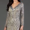 SCALA - Sequined Long Sleeve V-neck Sheath Dress 60056 - 1 Pc Lead/Sil In Size 12 Available Cocktail Dresses