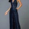 SCALA - V-Neck Lattice Jumpsuit 48941 - 1 Pc Midnight Blue In Size 2 Available 1 SCALA - V-Neck Lattice Jumpsuit 48941 - 1 Pc Midnight Blue In Size 2 Available