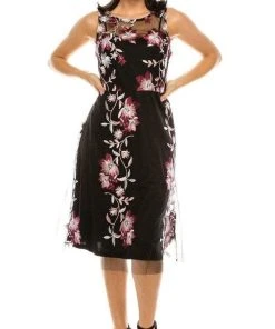 SD Collection - 13640 Illusion Neck Floral Embroidered A-Line Dress Cocktail Dresses