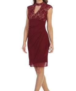 Cocktail Dresses Shail K - Cutout Bodice Draped Sheath Dress 1097 - 1 Pc Burgundy In Size S Available