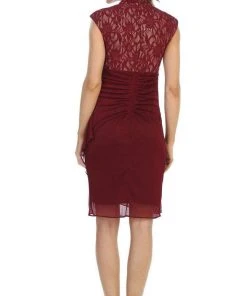 Cocktail Dresses Shail K - Cutout Bodice Draped Sheath Dress 1097 - 1 Pc Burgundy In Size S Available