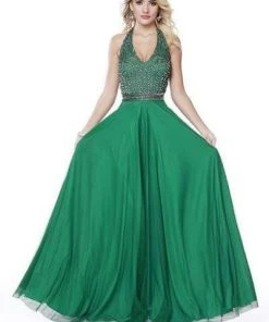 Shail K - Embellished Halter V-neck Tulle A-line Dress 12208 - 1 Pc Black In Size 8 Available