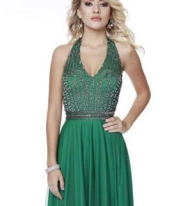 Shail K - Embellished Halter V-neck Tulle A-line Dress 12208 - 1 Pc Black In Size 8 Available