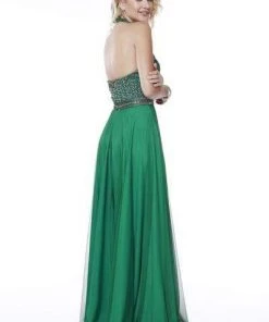 Shail K - Embellished Halter V-neck Tulle A-line Dress 12208 - 1 Pc Black In Size 8 Available