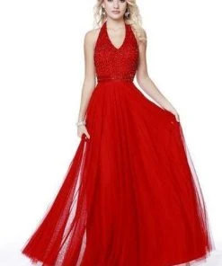 Shail K - Embellished Halter V-neck Tulle A-line Dress 12208 - 1 Pc Black In Size 8 Available