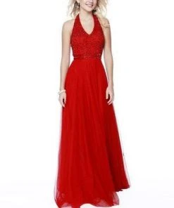 Shail K - Embellished Halter V-neck Tulle A-line Dress 12208 - 1 Pc Black In Size 8 Available