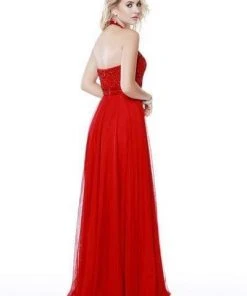 Shail K - Embellished Halter V-neck Tulle A-line Dress 12208 - 1 Pc Black In Size 8 Available