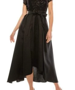 SLNY - 9119171 Short Sleeve Lace Tea Length