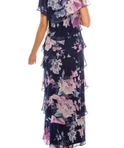 SLNY - 9171432 Floral Print V-neck Sheath Dress Formal Gowns
