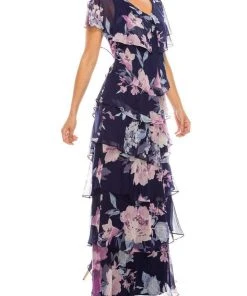 SLNY - 9171432 Floral Print V-neck Sheath Dress Formal Gowns